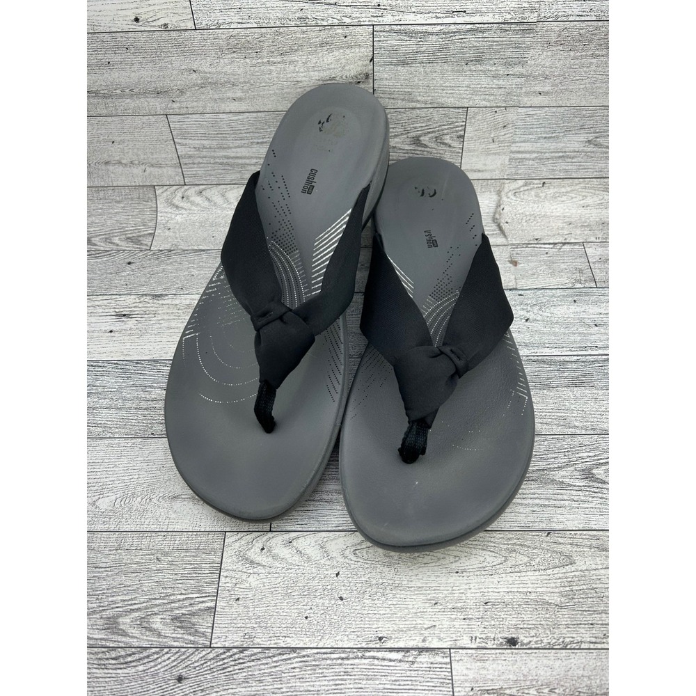 Clarks Cloudsteppers Arla Glison Women 10M Black Grey Flip Flop Sandals 26124905